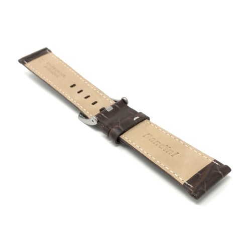 24mm Mens', Brown Crocodile Style, Genuine Leather Watch Band Strap, Also Comes in Black and Tan, White Stitching