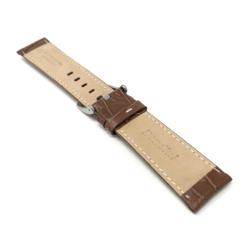 24mm bracelet de montre pour hommes en cuir véritable, brun-roux, couture blanche, motif crocodile