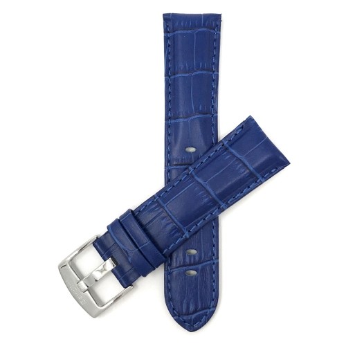18mm bracelet de montre pour hommes en cuir véritable, bleu royal, motif alligator