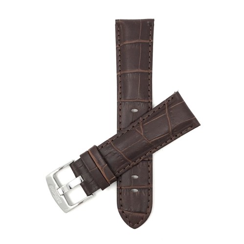 BANDINI  24MM Mens' Alligator Style Genuine Leather Watch Strap Band In Brown