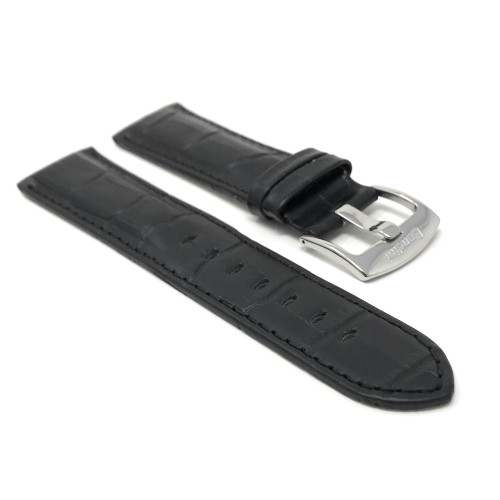 24mm bracelet de montre pour hommes en cuir véritable, noir, motif alligator