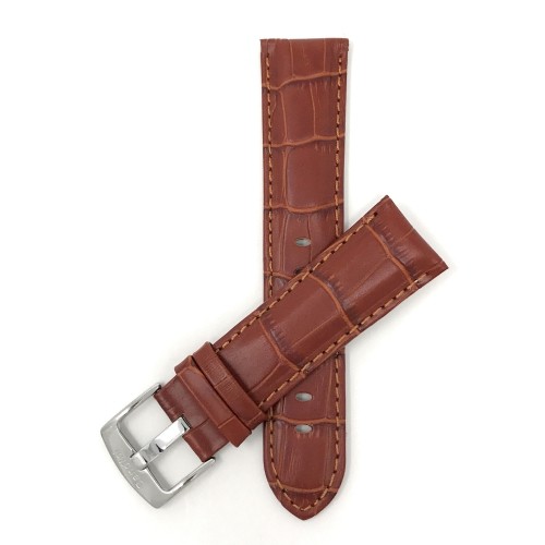 24mm Dark Tan Mens' Alligator Style Genuine Leather Watch Strap Band