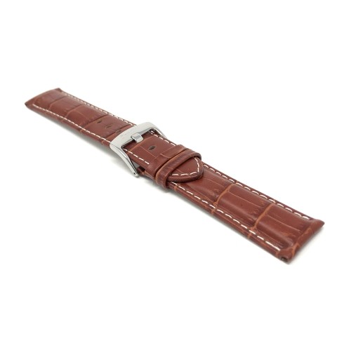 20mm Dark Tan Alligator Style Smartwatch Strap for Motorola 360, Leather, White Stitching, Stainless Steel Buckle
