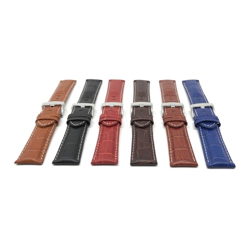 20mm Dark Tan Alligator Style Smartwatch Strap for Motorola 360, Leather, White Stitching, Stainless Steel Buckle