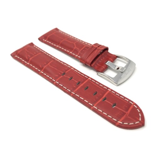 22mm Red Alligator Style Smartwatch Strap for Motorola 360, Samsung S3 Classic, Leather, White Stitch