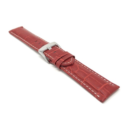 22mm Red Alligator Style Smartwatch Strap for Motorola 360, Samsung S3 Classic, Leather, White Stitch