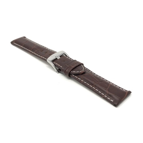 24mm Brown Mens' Alligator Style Genuine Leather Watch Strap Band, With White Stitching