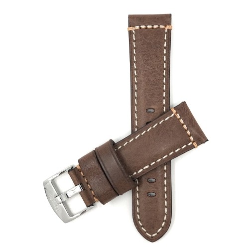 24mm bracelet de montre de luxe pour hommes en cuir véritable, brun, couture double