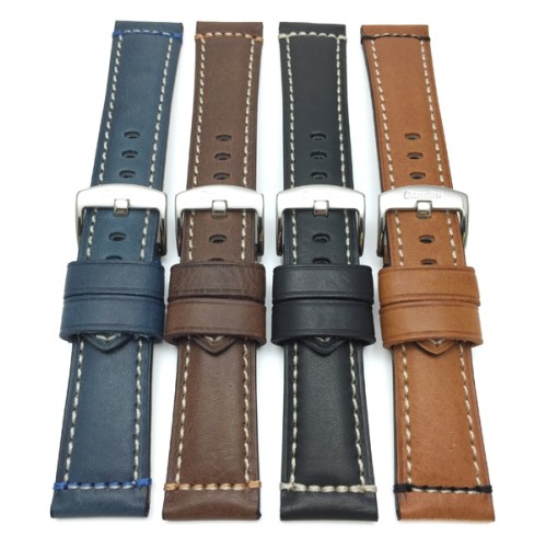 24mm bracelet de montre de luxe pour hommes en cuir véritable, brun, couture double