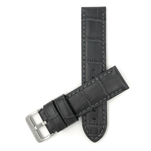 BANDINI  24MM Mens' Waterproof, Alligator Style Genuine Leather Watch Band Strap, Mat Finish In Gray