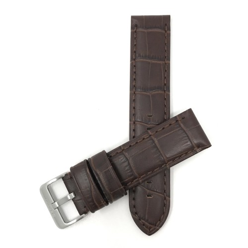 24mm bracelet de montre pour hommes en cuir véritable, brun clair, imperméable, motif alligator, finition mat