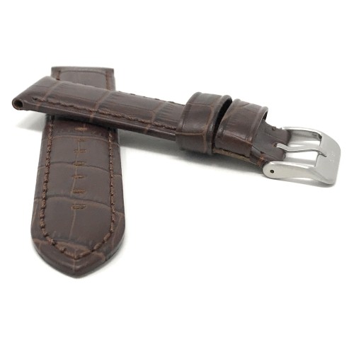 24mm bracelet de montre pour hommes en cuir véritable, brun clair, imperméable, motif alligator, finition mat