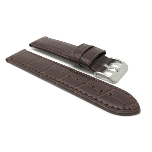 24mm bracelet de montre pour hommes en cuir véritable, brun clair, imperméable, motif alligator, finition mat