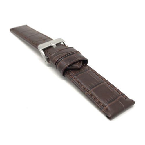 24mm bracelet de montre pour hommes en cuir véritable, brun clair, imperméable, motif alligator, finition mat