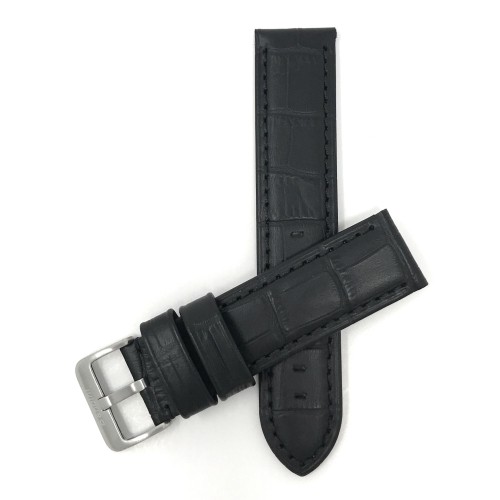 BANDINI  24MM Mens' Waterproof, Alligator Style Genuine Leather Watch Band Strap, Mat Finish In Black