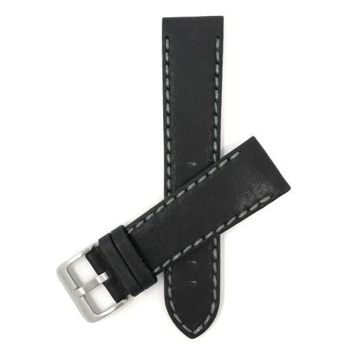 24mm Black Mens' Waterproof, Genuine Leather Watch Band Strap, Mat Finish, Also Comes in Brown or Tan with Colored Stitching
