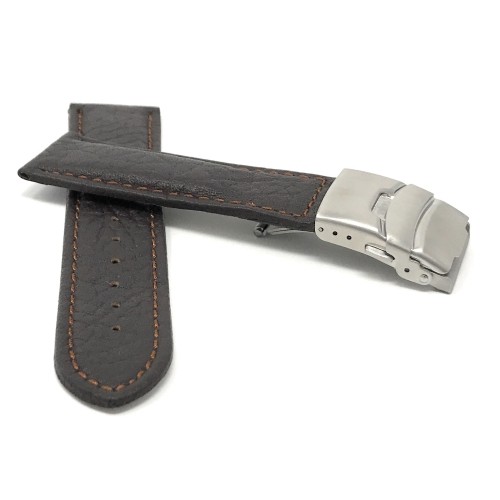 22mm Brown Deployment Smartwatch Strap for Motorola 360 (46mm Case), Samsung S3 Classic), Fossil Q, Leather, Clasp Buckle