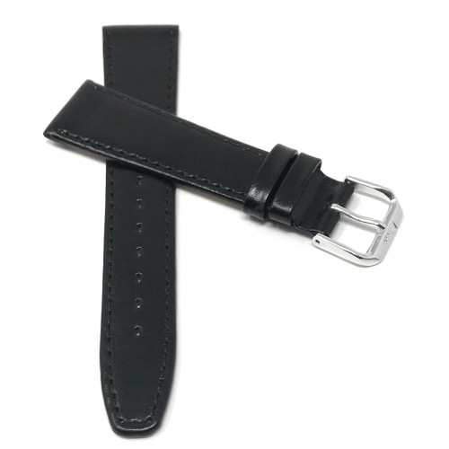 Extra Long 14mm Black with Stitching, Genuine Leather Slim Watch Strap Band, Unisex