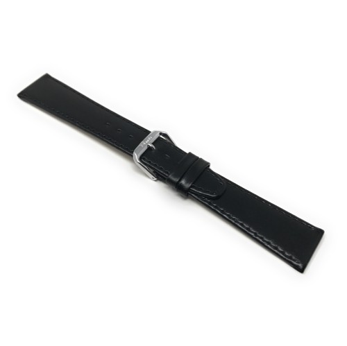 Extra Long 14mm Black with Stitching, Genuine Leather Slim Watch Strap Band, Unisex