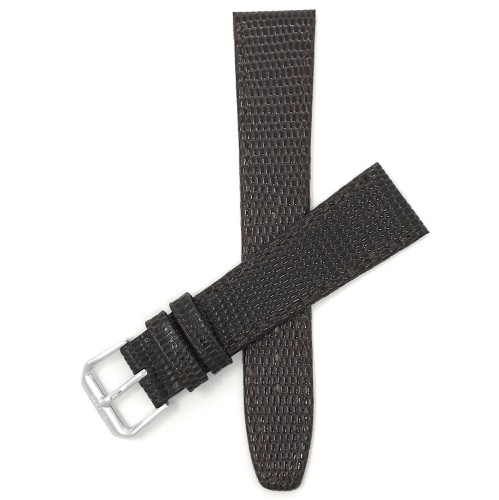 Extra Long 14mm Bracelet de montre en cuir véritable, brun, motif lézard