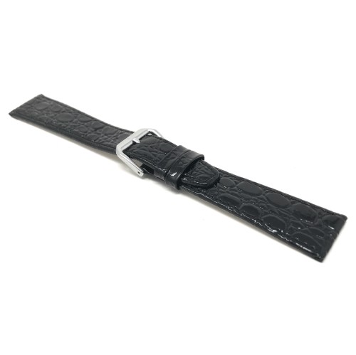 Extra Long 14mm Crocodile Style Ultra Slim Genuine Leather Black Watch Strap Band, Anti-Allergic Lining