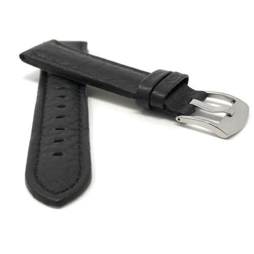 Extra Long, 20mm Black Smartwatch Strap for Motorola 360 (42mm Case), Leather,Buffalo Pattern, Stainless Steel Buckle