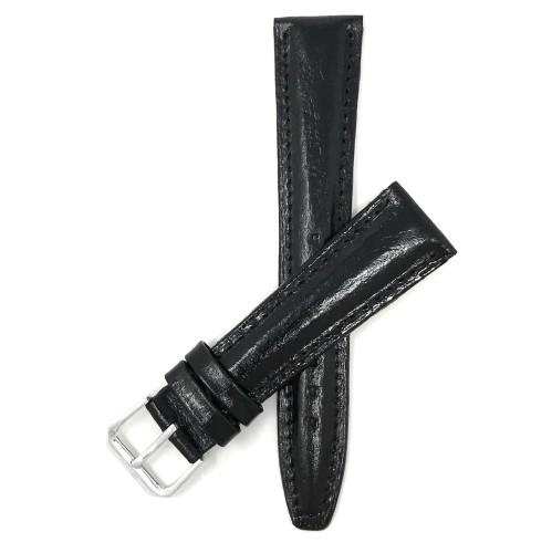 BANDINI  Extra Long (Xl), 18MM Classic Genuine Leather Watch Band Strap, Semi-Glossy Finish In Black
