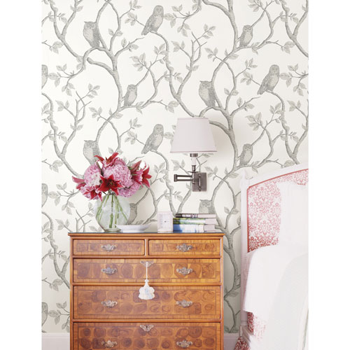 Papier peint Essentials Enchanted Forest Owl & Tree de Brewster - Gris