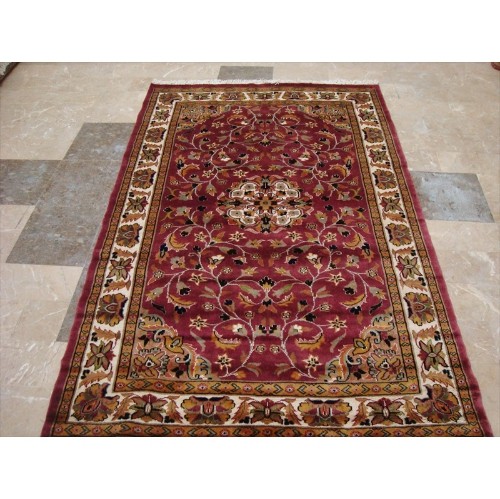 AHMEDANI  Wow Love Beauty Floral Oriental Hand Knotted Wool Silk Carpet 6.4' X 4.1' Area Rug - Multi-Colour
