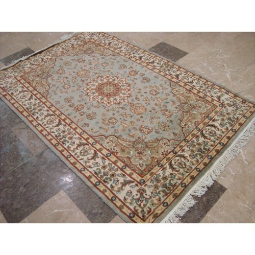 Awesome Exotic Grey Silver Floral Medallion Area Rug Hand Knotted Wool Silk Carpet'