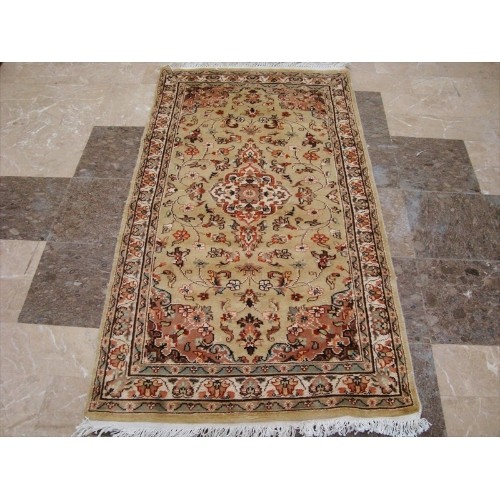 Ahmedani Wow Floral Medallion Hand Knotted Wool Silk Carpet 5.3' x 3.0' Area Rug - Cream