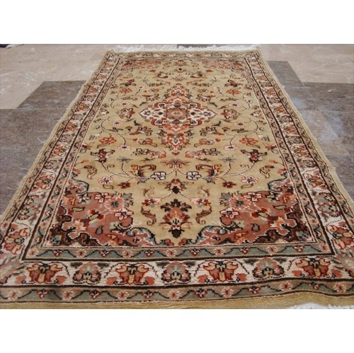 Ahmedani Wow Floral Medallion Hand Knotted Wool Silk Carpet 5.3' x 3.0' Area Rug - Cream