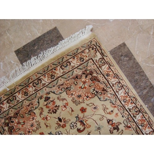 Ahmedani Wow Floral Medallion Hand Knotted Wool Silk Carpet 5.3' x 3.0' Area Rug - Cream