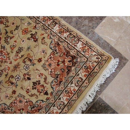 Ahmedani Wow Floral Medallion Hand Knotted Wool Silk Carpet 5.3' x 3.0' Area Rug - Cream
