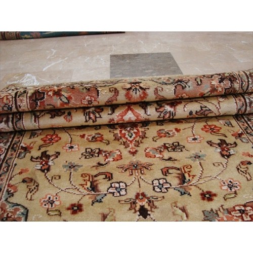 Ahmedani Wow Floral Medallion Hand Knotted Wool Silk Carpet 5.3' x 3.0' Area Rug - Cream