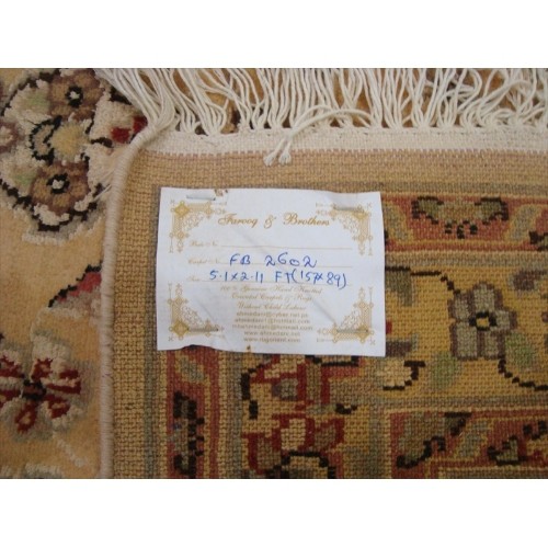 Ahmedani Gorgeous Floral Medallion Hand Knotted Wool Silk Carpet 5.1' x 2.11' Area Rug - Cream