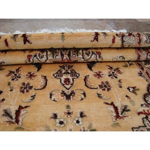 Ahmedani Gorgeous Floral Medallion Hand Knotted Wool Silk Carpet 5.1' x 2.11' Area Rug - Cream