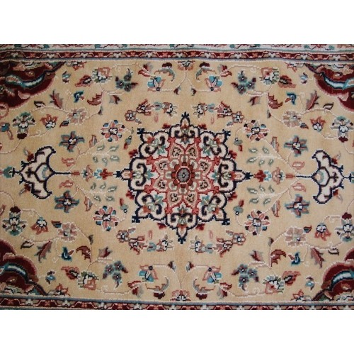 Ahmedani Floral Medallion Hand Knotted Wool Silk Carpet 5.3' x 3.1' Area Rug - Cream