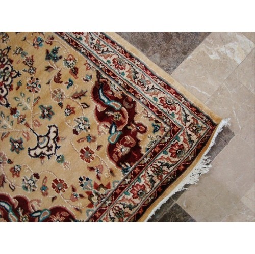Ahmedani Floral Medallion Hand Knotted Wool Silk Carpet 5.3' x 3.1' Area Rug - Cream