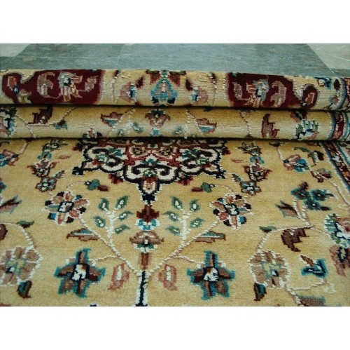 Ahmedani Floral Medallion Hand Knotted Wool Silk Carpet 5.3' x 3.1' Area Rug - Cream