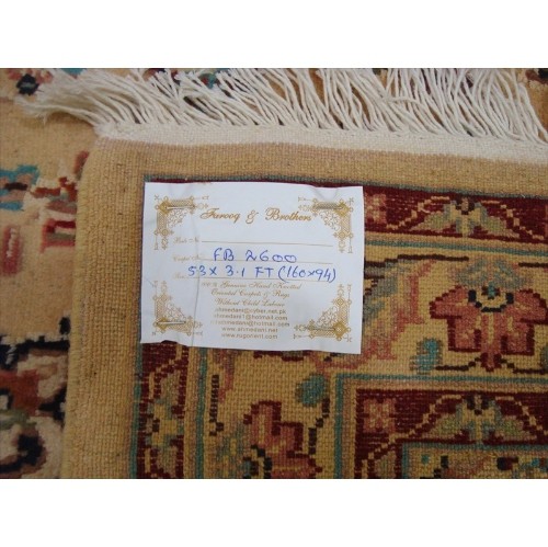 Ahmedani Floral Medallion Hand Knotted Wool Silk Carpet 5.3' x 3.1' Area Rug - Cream