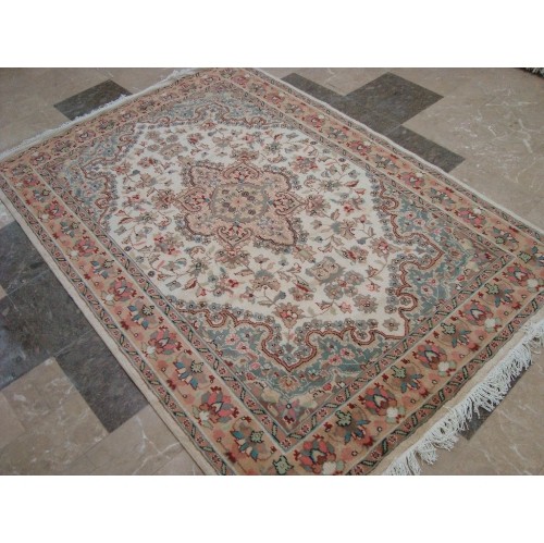 Ahmedani Sarafia Beauty Floral Oriental Hand Knotted Wool Silk Carpet 6.0' x 4.2' Area Rug - Multi-Colour