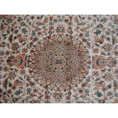 Ahmedani Exclusive Moon Medallion Floral Oriental Hand Knotted Wool Silk Carpet 9.2' x 6.1' Area Rug - Multi-Colour