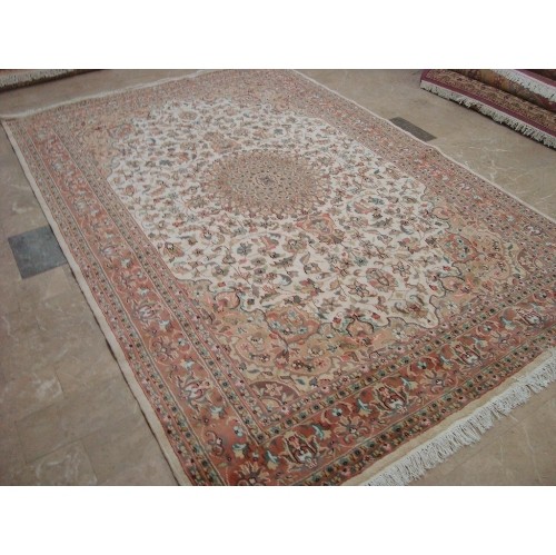 Ahmedani Exclusive Moon Medallion Floral Oriental Hand Knotted Wool Silk Carpet 9.2' x 6.1' Area Rug - Multi-Colour