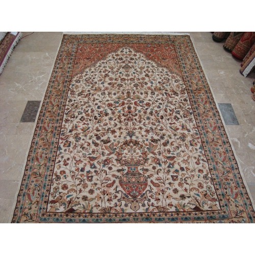 AHMEDANI  Awesome Tree Of Life Birds Floral Oriental Hand Knotted Wool Silk Carpet 9.6' X 6.1' Area Rug - Multi-Colour