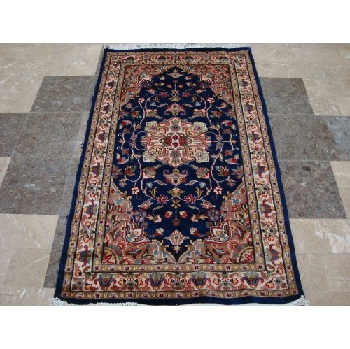 AHMEDANI  Exclusive Royal Floral Oriental Area Rug Hand Knotted Wool Silk Carpet (5 X 3)' In Blue