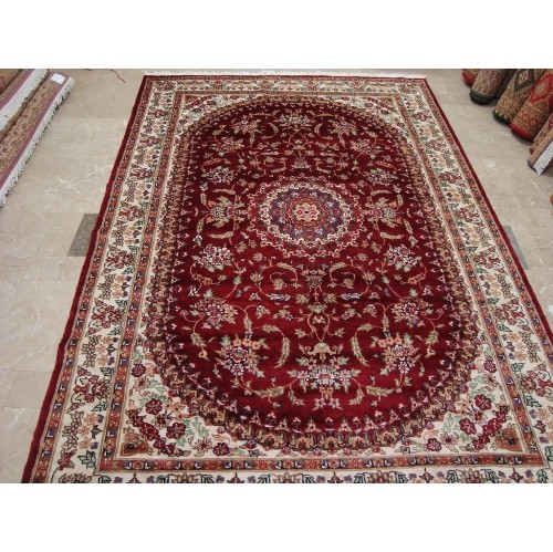 Ahmedani Awesome Medallion Floral Oriental Hand Knotted Wool Silk Carpet 10.1' x 6.7' Area Rug - Ruby Red