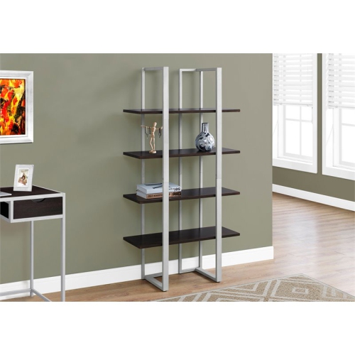 BOOKCASE - 60"H / CAPPUCCINO / SILVER METAL