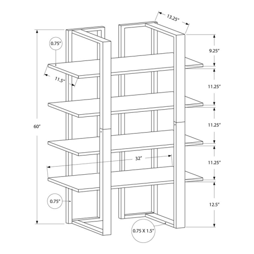 BOOKCASE - 60"H / CAPPUCCINO / SILVER METAL