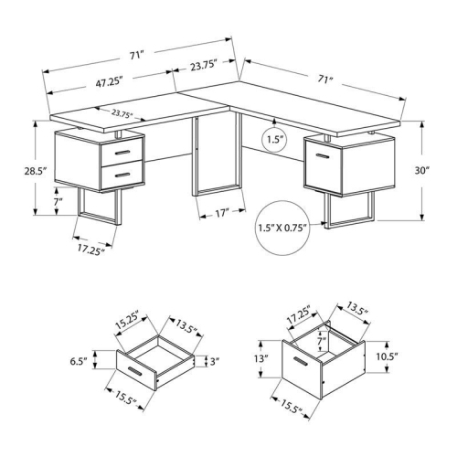COMPUTER DESK - 70"L / GREY LEFT OR RIGHT FACING